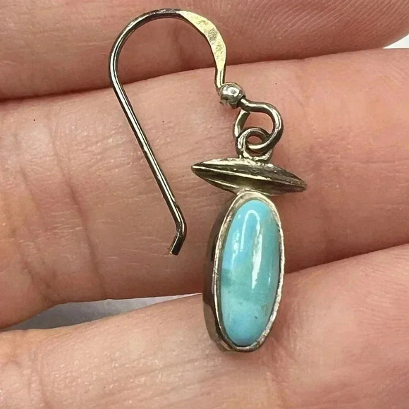 Sterling Silver 925 Turquoise Dangle Earrings Vintage Rare Boho Bohemian Dainty - Picture 2 of 4